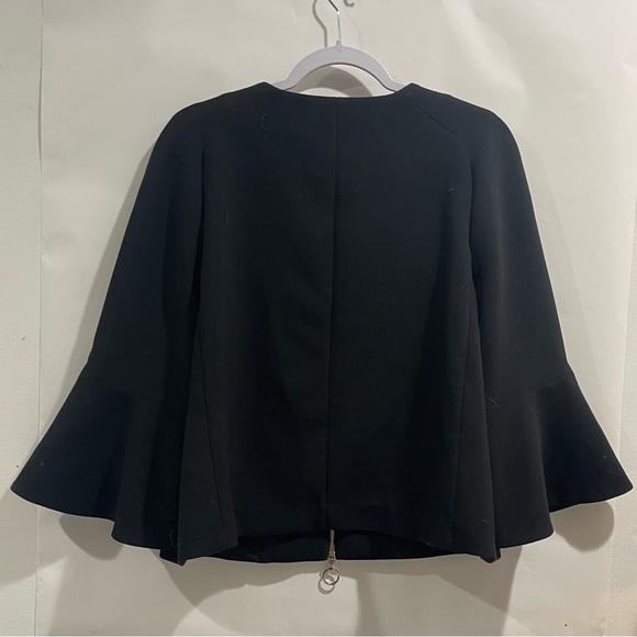 Ann Taylor Black Jacket With Two-Way Zip Fluted Sleeve And Pockets - Picture 3 of 8